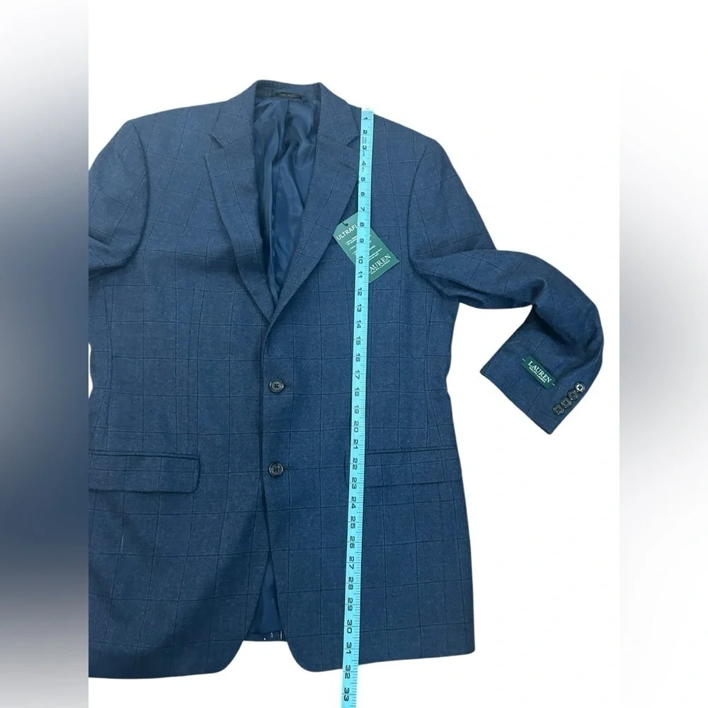 Lauren Ralph Lauren Midnight Blue Plaid 100% Wool Sport Coat Mens Sz 40L NWT